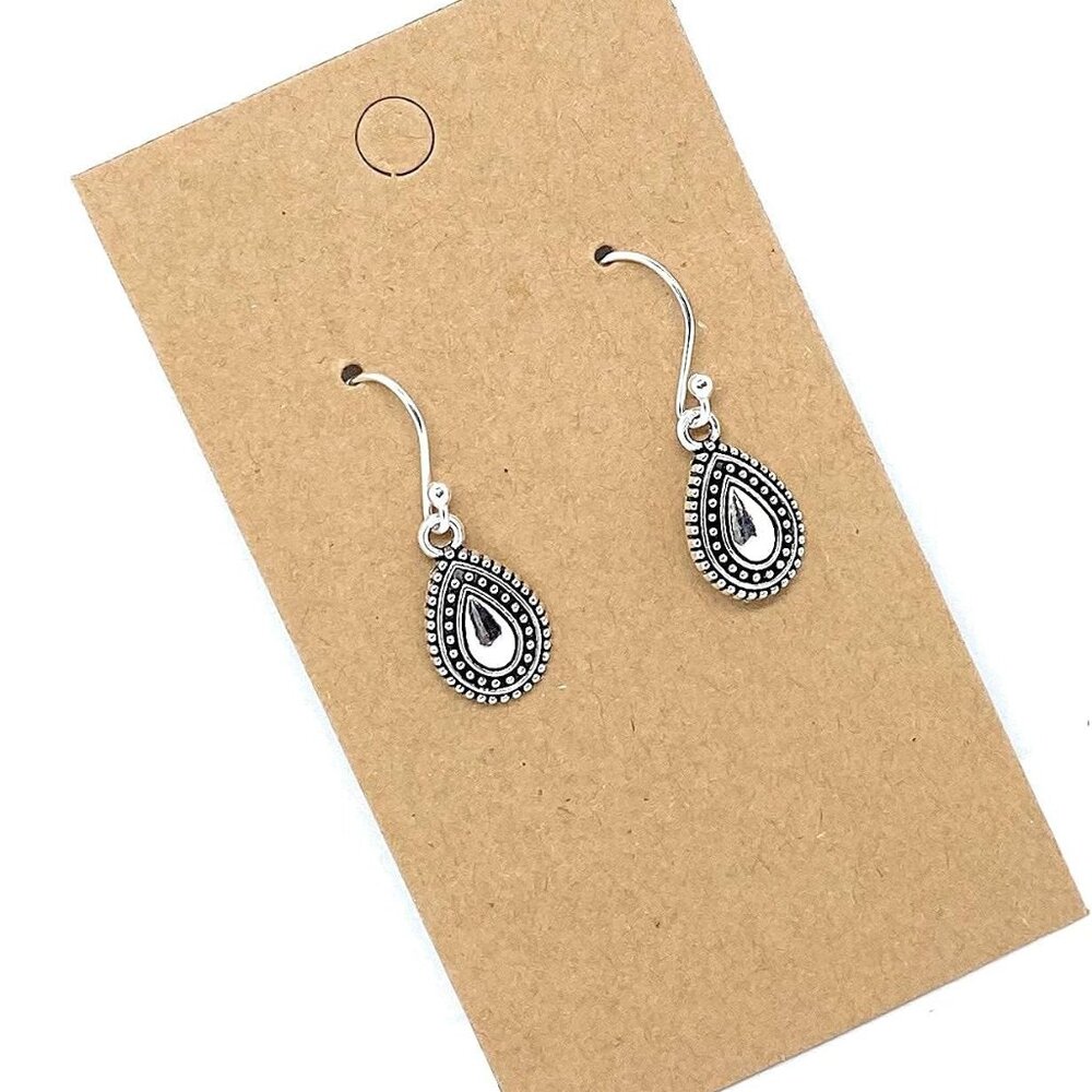 Sterling Silver Dangle Earrings Tiny Teardrop Han… - image 1